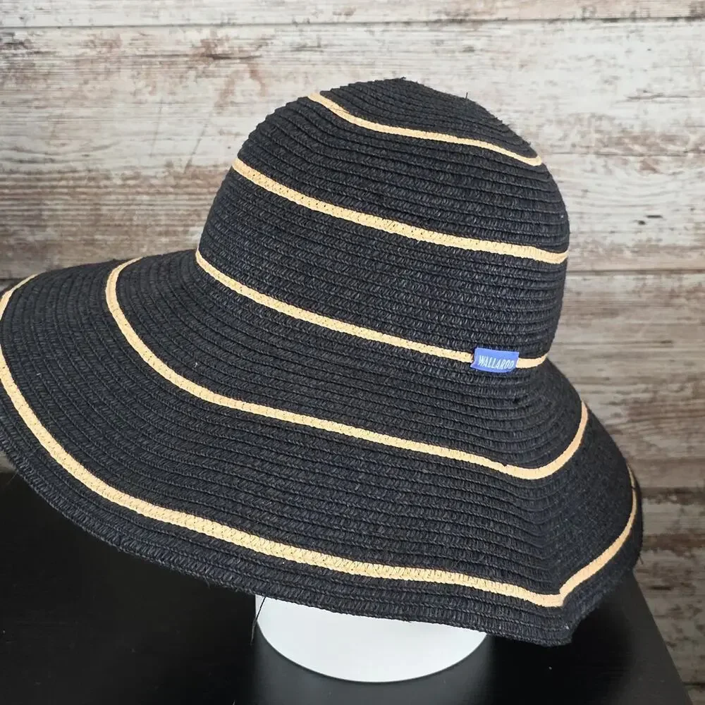 Wallaroo Hat Companyy Savannah Sun Hat Striped Black and Tan Wide Brim Hat